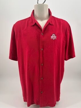 Tommy Bahama luau Hawaiian Silk Ohio State button down shirt fronds SZ XXL